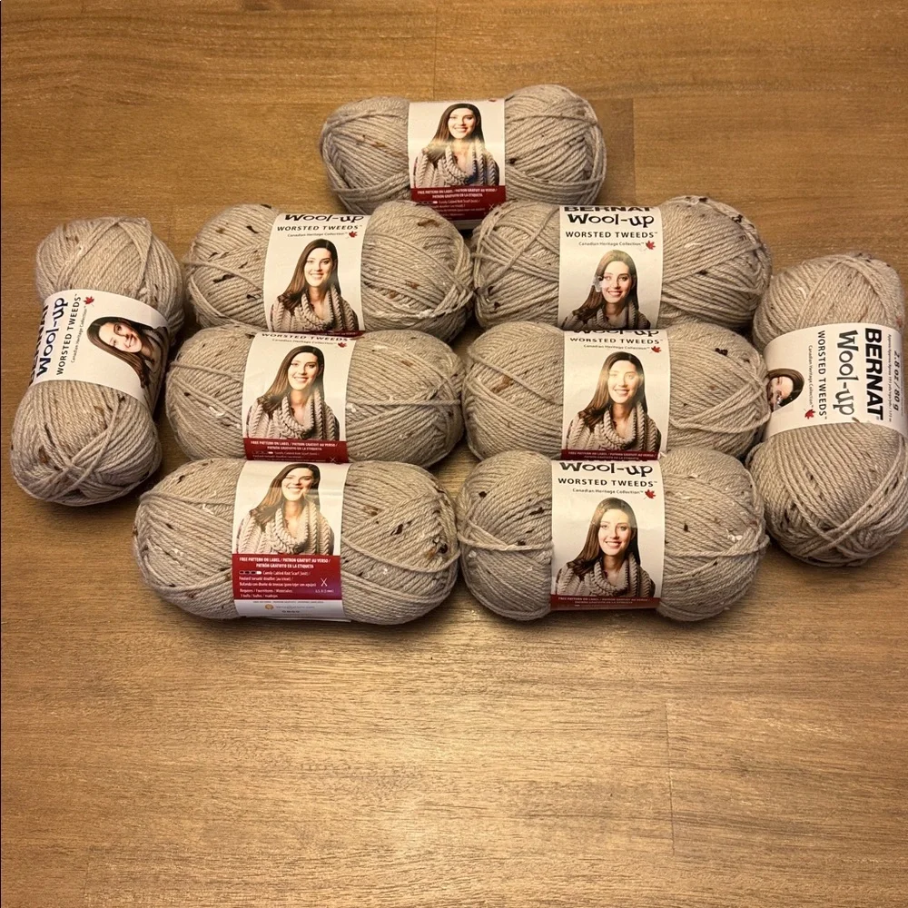 BERNAT WOOL-UP WORSTED YARN, CARAMEL TWEED - (Set of 9 Skeins) - NWT - Picture 3 of 7